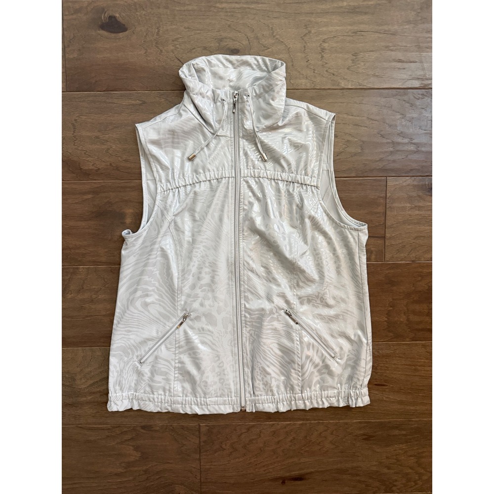 Zenergy by Chico's Vest Womens 1 Silver Poly Spandex Animal Print Zip Athleisure